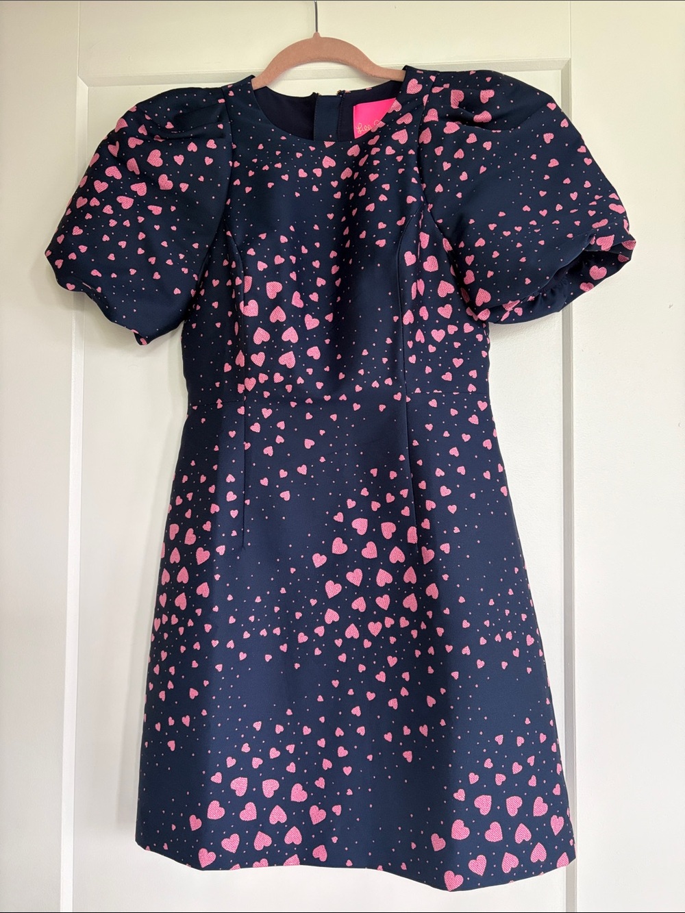 Lilly Pulitzer Navy Mini Dress with Pink Heart Print